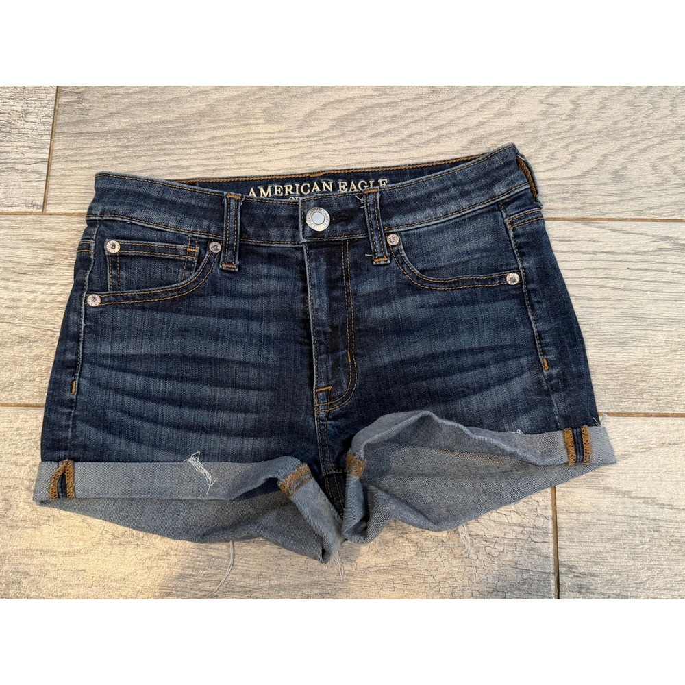 American Eagle Denim Shorts 2 Hi-Rise Super Stretch Shortie Cuffed‎ Stretch Boho